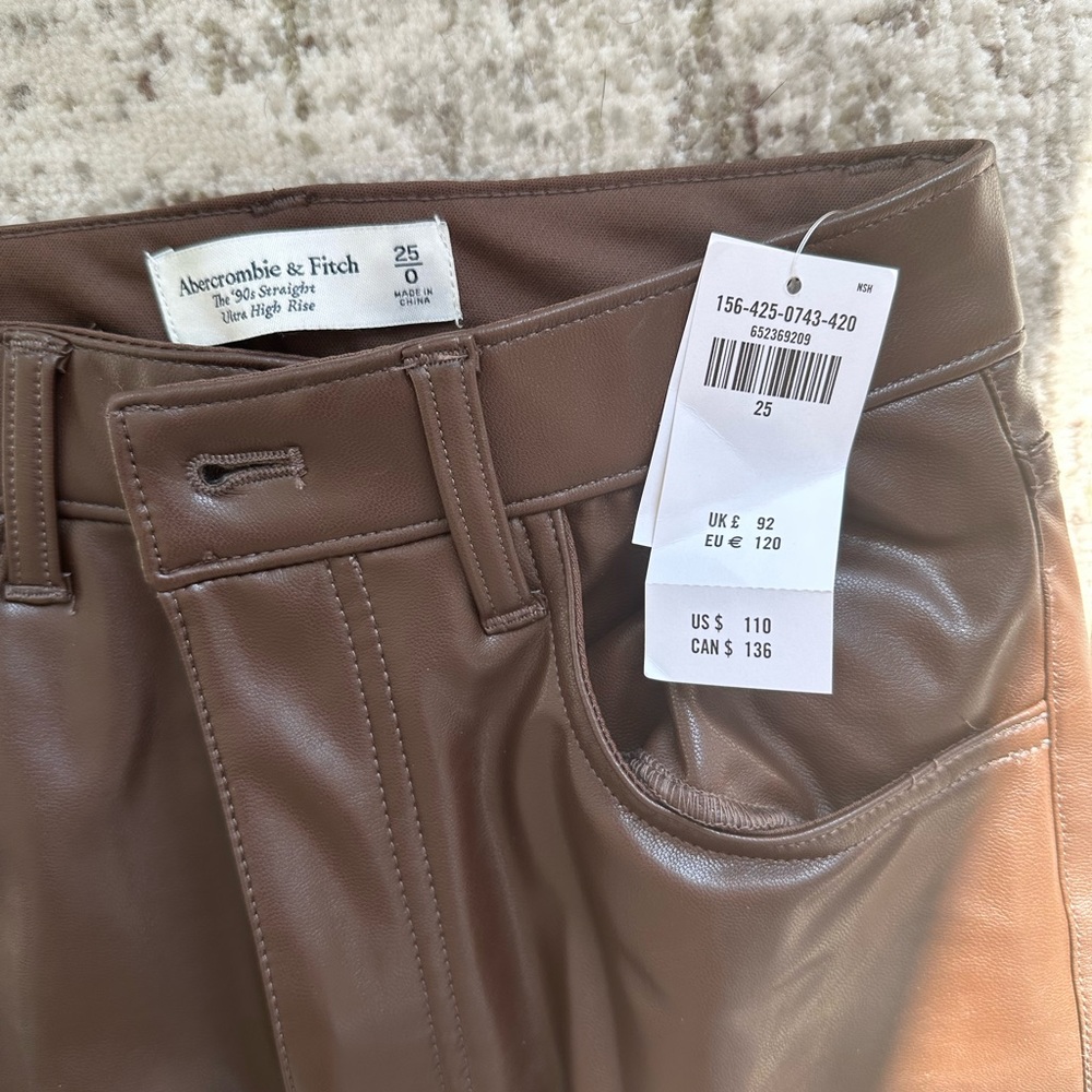 Brown Abercrombie 90s straight leather pants